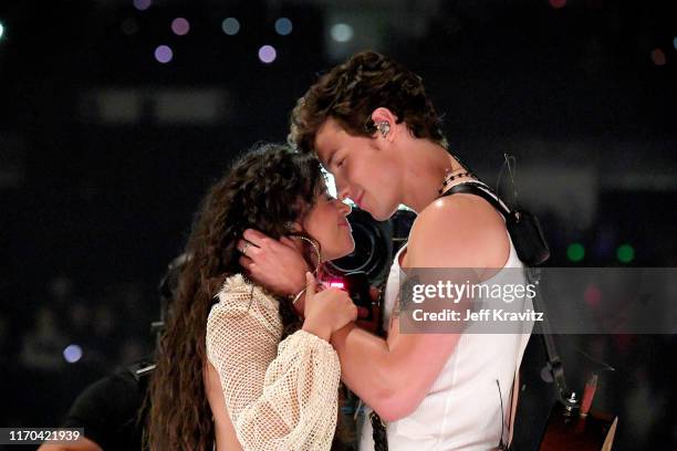 Camila Cabello and Shawn Mendes perform onstage during the 2019 MTV Video Music Awards at Prudential Center on August 26, 2019 in Newark, New Jersey.