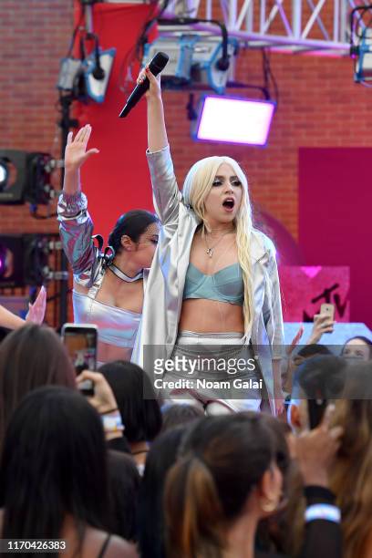 Ava Max performs on the red carpet during the 2019 MTV Video Music Awards at Prudential Center on August 26, 2019 in Newark, New Jersey.