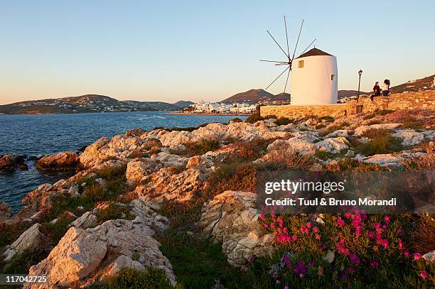 greece, cyclades, paros, parikia, windmill - paros greece stock pictures, royalty-free photos & images