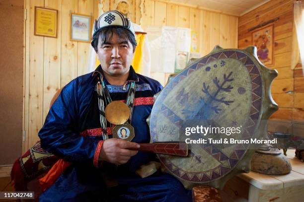 russia, siberia, baikal lake, buriate shaman - shaman stock-fotos und bilder