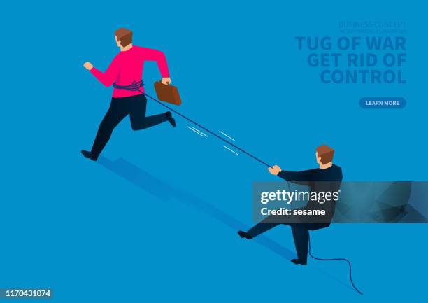 tug-of-war, businessman trying to get rid of control - escapism stock illustrations