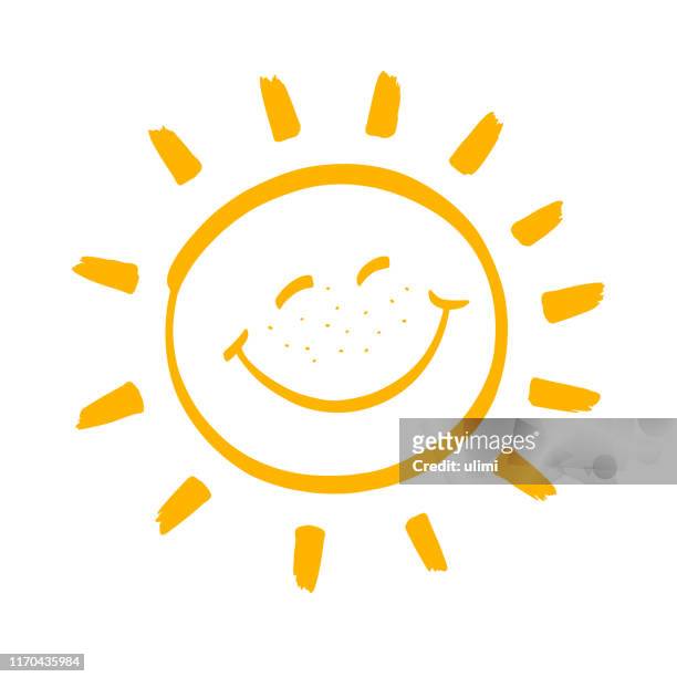 stockillustraties, clipart, cartoons en iconen met gelukkig lachende zon - cheerful