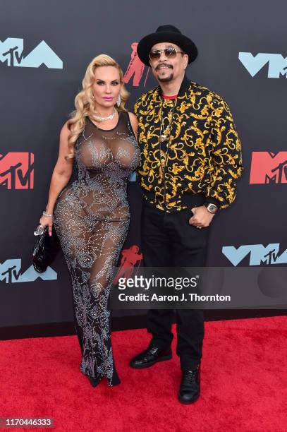 Raper Ice-T and his wife Coco attend the 2019 MTV Video Music Awards red carpet at Prudential Center on August 26, 2019 in Newark, New Jersey.