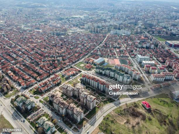 drone view of the city suburbs - nis serbia stock pictures, royalty-free photos & images