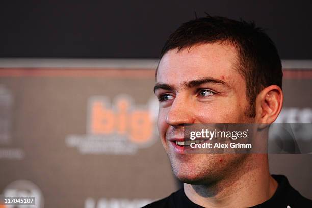 Matthew Macklin of Ireland smiles during the Felix Sturm v Matthew Macklin press conference at Hotel Im Wasserturm on June 20, 2011 in Cologne,...