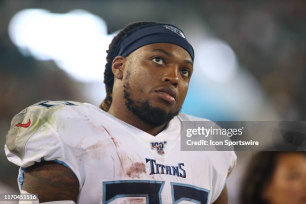 Tennessee Titans Running Back Derrick Henry looks on during the game between the Tennessee Titans and the Jacksonville Jaguars on September 19, 2019...