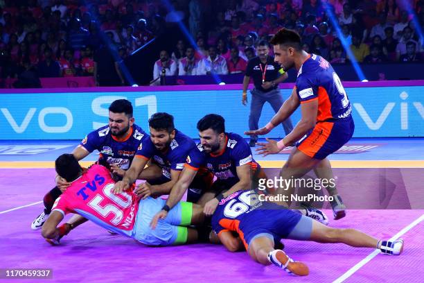 Players of Bengal Warriors and Jaipur Pink Panthers in action during the Pro Kabaddi League match at SMS Indoor Stadium in Jaipur,Rajasthan, India,...