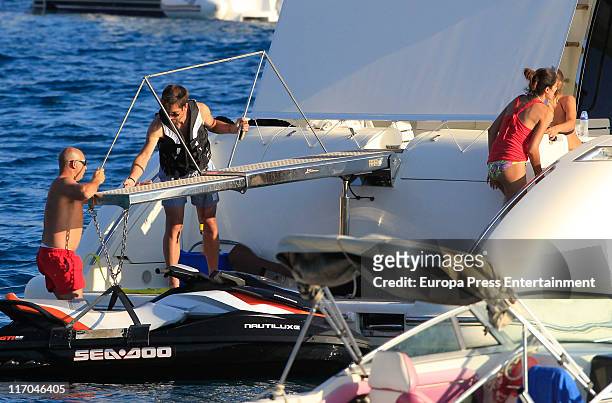 Valencia football player David Albelda and his wife Vicen Fernandez are seen sighting on June 20, 2011 in Ibiza, Spain.