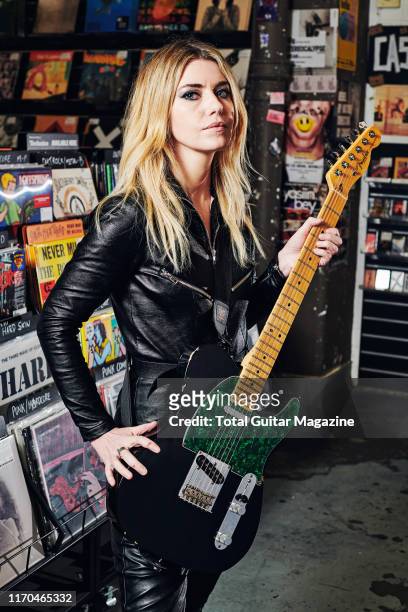 Portrait of English musician Laura-Mary Carter, guitarist and vocalist with alternative rock group Blood Red Shoes, photographed at Rough Trade in...