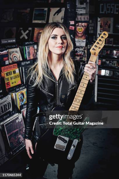 Portrait of English musician Laura-Mary Carter, guitarist and vocalist with alternative rock group Blood Red Shoes, photographed at Rough Trade in...