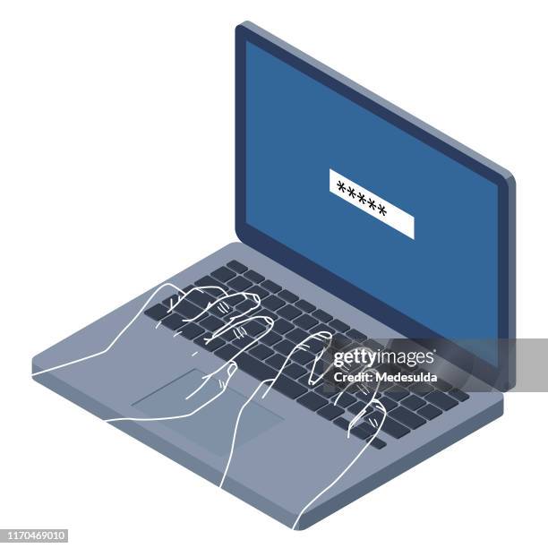 laptop computer isometric - hands on computer keyboard stock illustrations