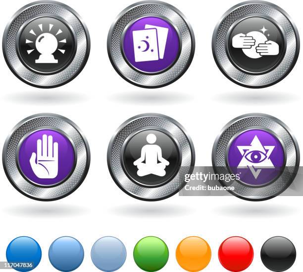 psychic fortune teller vector icon set on metallic button - tarot stock illustrations