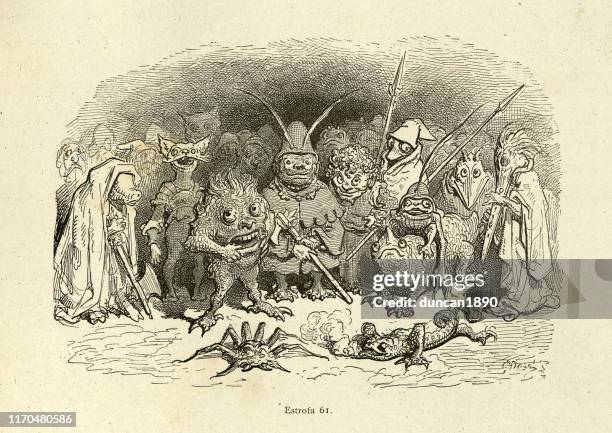 ilustrações de stock, clip art, desenhos animados e ícones de mythical monsters, goblins and beasts. orlando furioso - demónio personagem fictícia