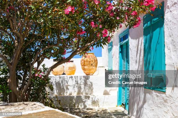 old ceramic vessels in apollonia village on sifnos island in greece. - sifnos stock-fotos und bilder