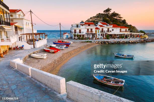 picturesque kokkari village on samos island, greece. - samos stock-fotos und bilder