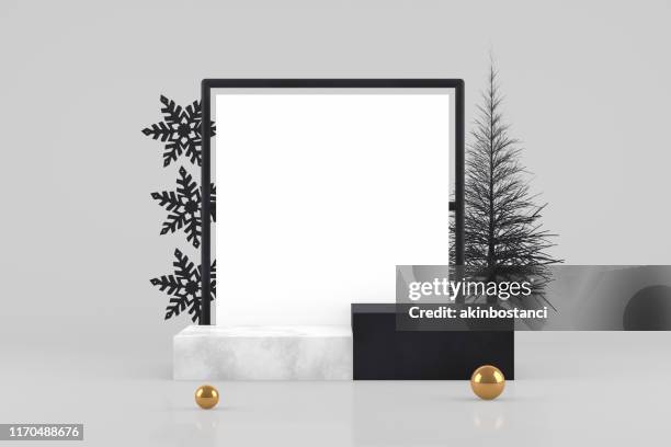 3d empty frame with christmas tree abstract minimal new year, christmas concept - yule marble stock pictures, royalty-free photos & images