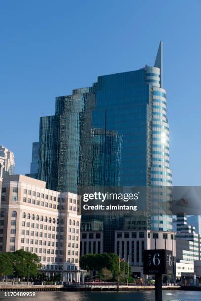 waterfront buildings at sunrise in jersey city - jersey city new jersey stock pictures, royalty-free photos & images