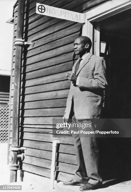 South African activist Robert Sobukwe during his internment on Robben Island, South Africa, 1963.