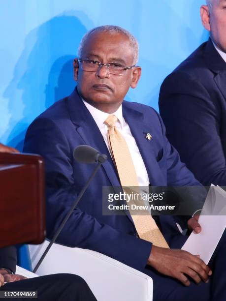 President of the Maldives Ibrahim Mohamed Solih attends the United Nations summit on climate change September 23, 2019 in New York City. While the...