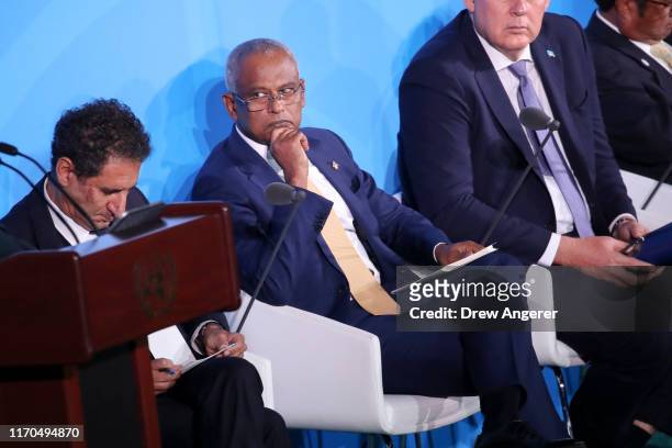 President of the Maldives Ibrahim Mohamed Solih attends the United Nations summit on climate change September 23, 2019 in New York City. While the...