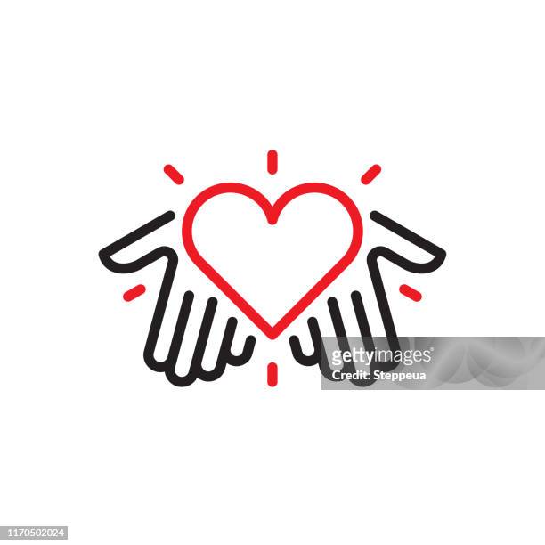 ilustraciones, imágenes clip art, dibujos animados e iconos de stock de manos con logotipo de corazón - dar