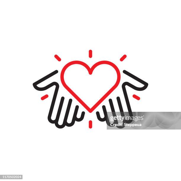 illustrazioni stock, clip art, cartoni animati e icone di tendenza di mani con logo cuore - belief