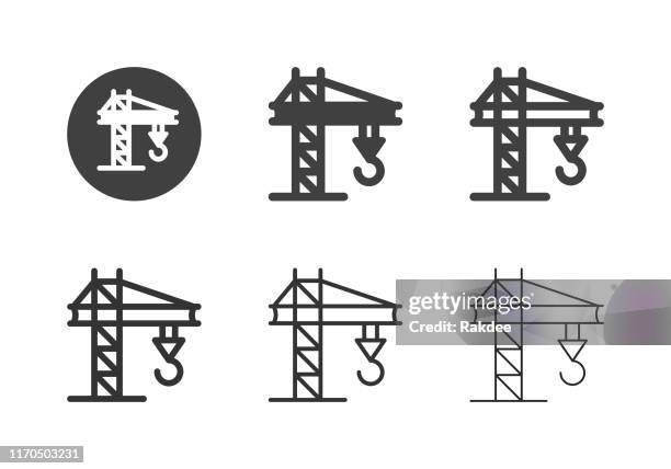 bildbanksillustrationer, clip art samt tecknat material och ikoner med kran entreprenadmaskiner ikoner-multi-serien - crane machinery