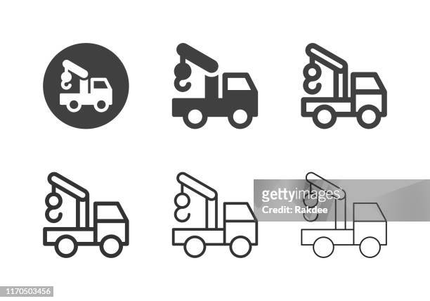 tow truck icons - multi-serie - trucker stock-grafiken, -clipart, -cartoons und -symbole