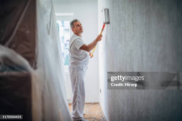 one man painting the walls - decorator stock pictures, royalty-free photos & images