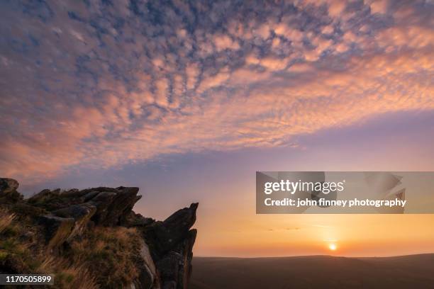 ramshaw rocks sunrise, located between buxton and leek in the peak district national park. uk. - leek stock pictures, royalty-free photos & images