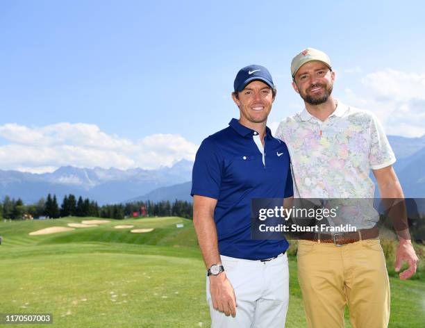 Musician Justin Timberlake and Rory McIlroy of Northern Ireland pose for a picture prior to the start of the Omega European Masters at Crans Montana...
