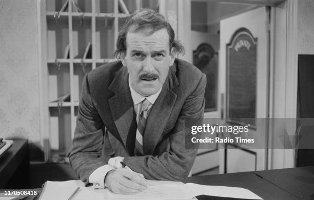 Actor John Cleese in a scene from episode 'A Touch of Class' of the BBC television sitcom 'Fawlty Towers', December 23rd 1974.