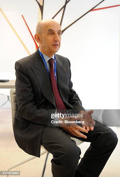 Louis Gallois, chief executive officer of European Aeronautic, Defense & Space Co., speaks during an interview at the Paris Air Show in Paris,...