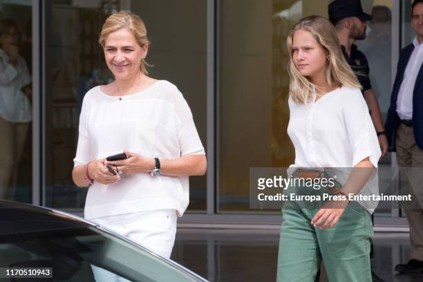 Irene Urdangarín and Cristina de Borbón are seen arriving to visit his father King Juan Carlos at Quiron Hospital on August 26, 2019 in Pozuelo de...