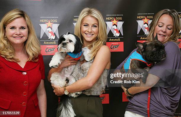 And President of the American Humane Association Robin Ganzert, Julianne Hough and director of CESAR canine cuisine Tierney Monaco attend the kick...