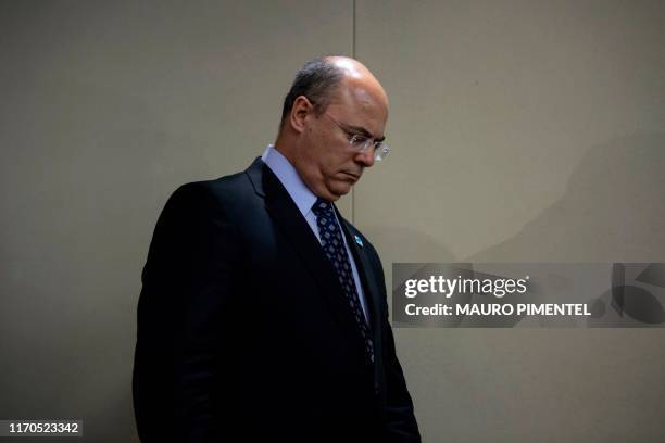 Rio de Janeiro's Governor Wilson Witzel arrives for a press conference in Rio de Janeiro, Brazil, on September 23 after eight-year-old Agatha Sales...