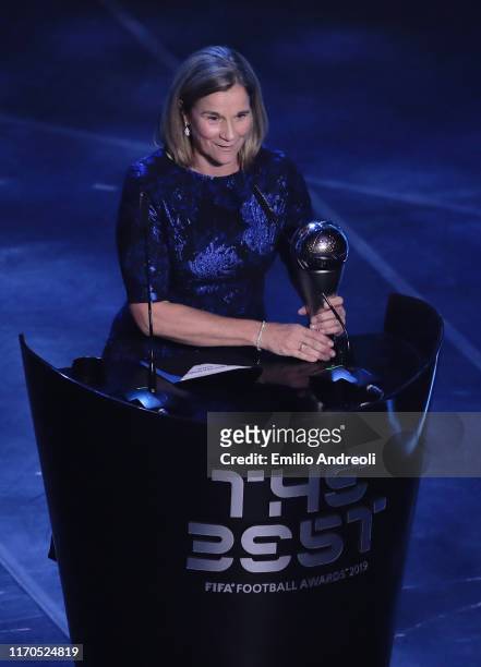 Former United States women's national soccer team coach Jill Ellis receives The Best FIFA Women's Coach of the Year award during The Best FIFA...