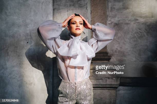 Model walks the runway at the Mad Mood show during the Milan Fashion Week Spring/Summer 2020 on September 19, 2019 in Milan, Italy.