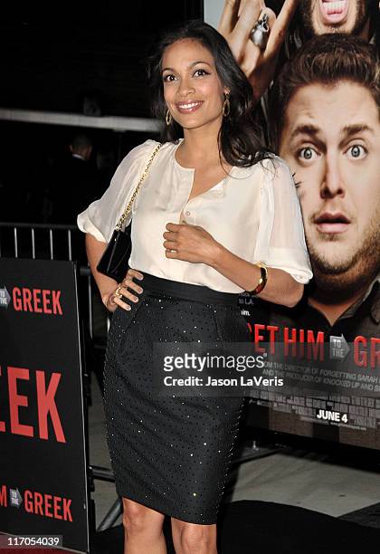 Actress Rosario Dawson attends the premiere of "Get Him To The Greek" at The Greek Theatre on May 25, 2010 in Los Angeles, California.