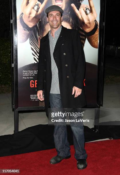 Actor Jon Hamm attends the premiere of "Get Him To The Greek" at The Greek Theatre on May 25, 2010 in Los Angeles, California.