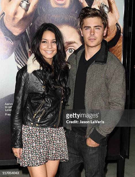 Actors Vanessa Hudgens and Zac Efron attend the premiere of "Get Him To The Greek" at The Greek Theatre on May 25, 2010 in Los Angeles, California.