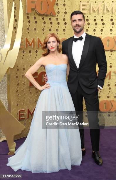 Brittany Snow and Tyler Stanaland attend the 71st Emmy Awards at Microsoft Theater on September 22, 2019 in Los Angeles, California.