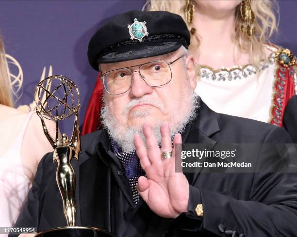 George R. R. Martin poses with award for Outstanding Drama Series in the press room during the 71st Emmy Awards at Microsoft Theater on September 22,...