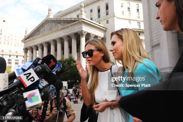 Jennifer Araoz claims that Jeffrey Epstein raped her in his New York townhouse in 2002 when she was only 14, speaks to the media with her lawyer...