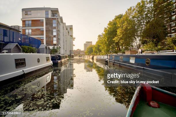 the view from the bow of a narrow boat - hackney weekend stock pictures, royalty-free photos & images
