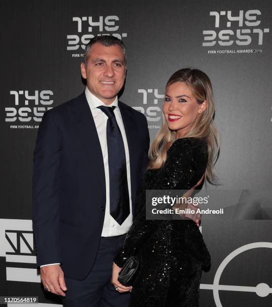 Legend Christian Vieri and Costanza Caracciolo attend the green carpet prior to The Best FIFA Football Awards 2019 at the Teatro alla Scala on...