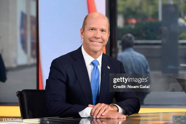 Democratic presidential candidate John Delaney visits 'Outnumbered Overtime' with host Shannon Bream at FOX Studios on August 27, 2019 in New York...