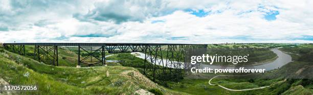 panoramic of high level bridge in lethbridge, alberta, canada - lethbridge alberta stock pictures, royalty-free photos & images