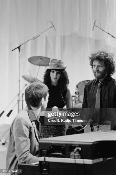 Musicians Peter Gabriel and Kate Bush performing on the set of the BBC television special 'The Wedding List', November 1979.