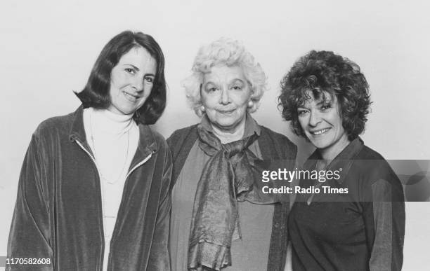 Actresses Susan Engel and Janet Suzman with writer Rosamond Lehmann, for the BBC Radio 4 drama 'The Echoing Grove', April 1981.